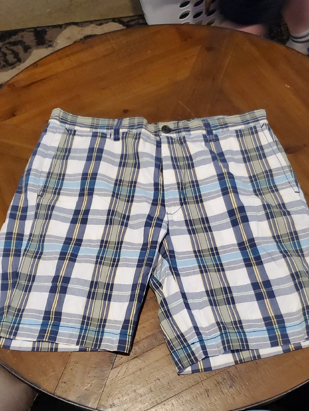 jcpenney White, Blue & Navy Plaid Flat Front Men’s Shorts